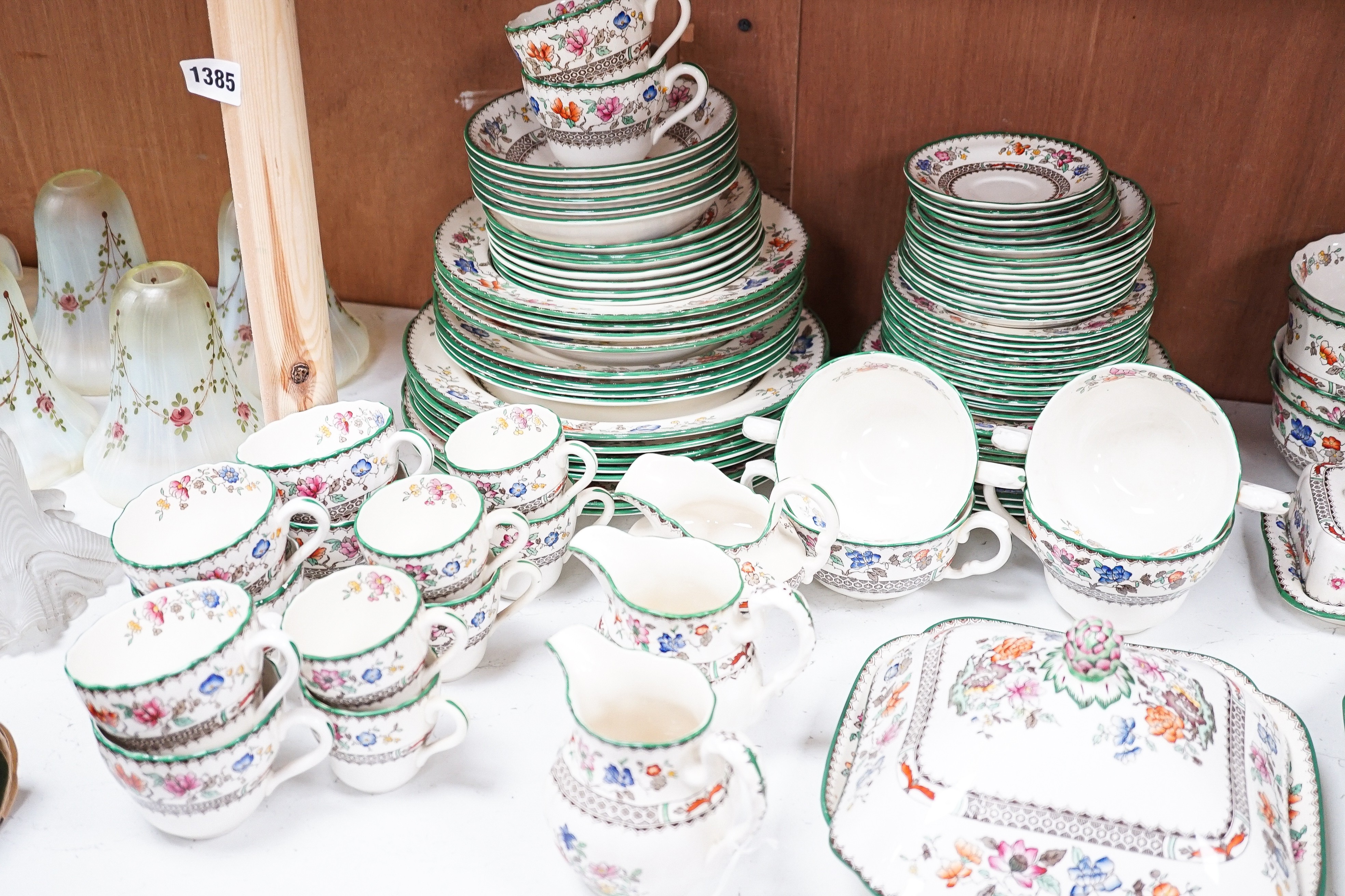A Copeland earthenware dinner, tea and coffee service, Chinese rose pattern